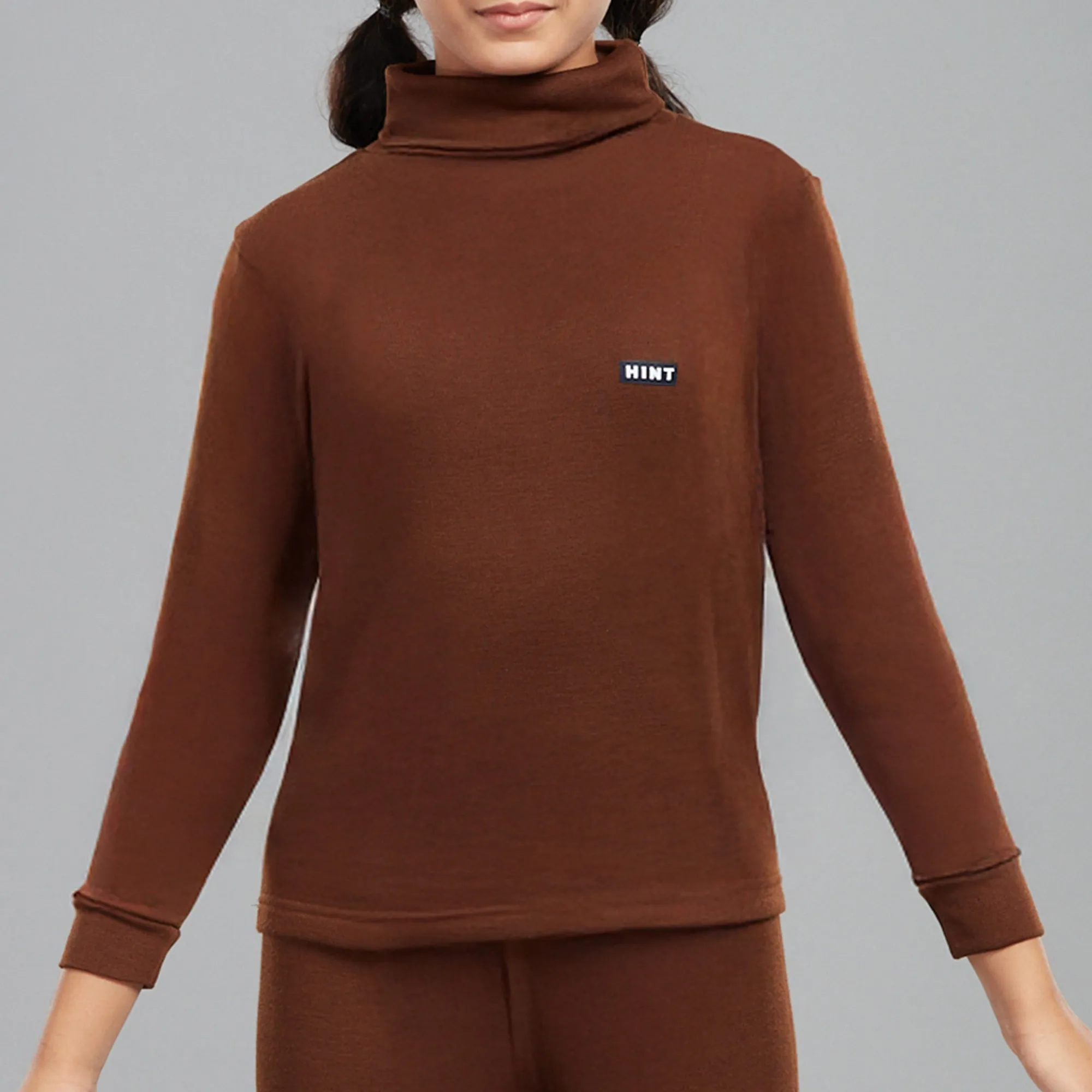 Premium Polyester-Viscose Blend Slim Fit Spectra Vest with a High Neckline and Full Sleeves - Coffee