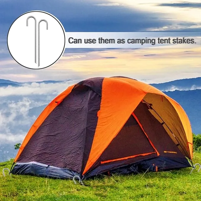 Rebar Stakes 12 Inch 16 Pack Tent Stakes Heavy Duty Metal J Hook, Fence Stakes for Trampoline, Fence, Camping Tent (16, 12")