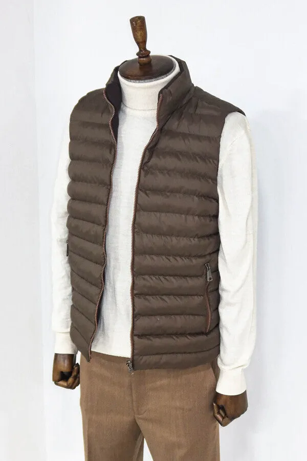 Reversible Puffer Brown Men Down Vest - Wessi