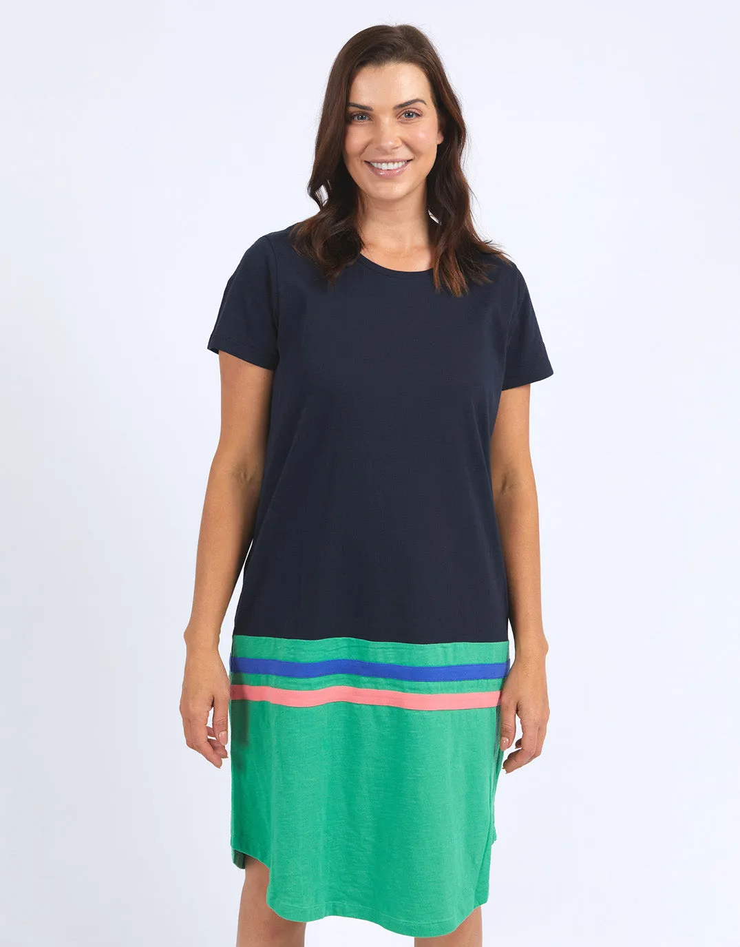 Rhea Tee Dress - Navy & Green Colour Block