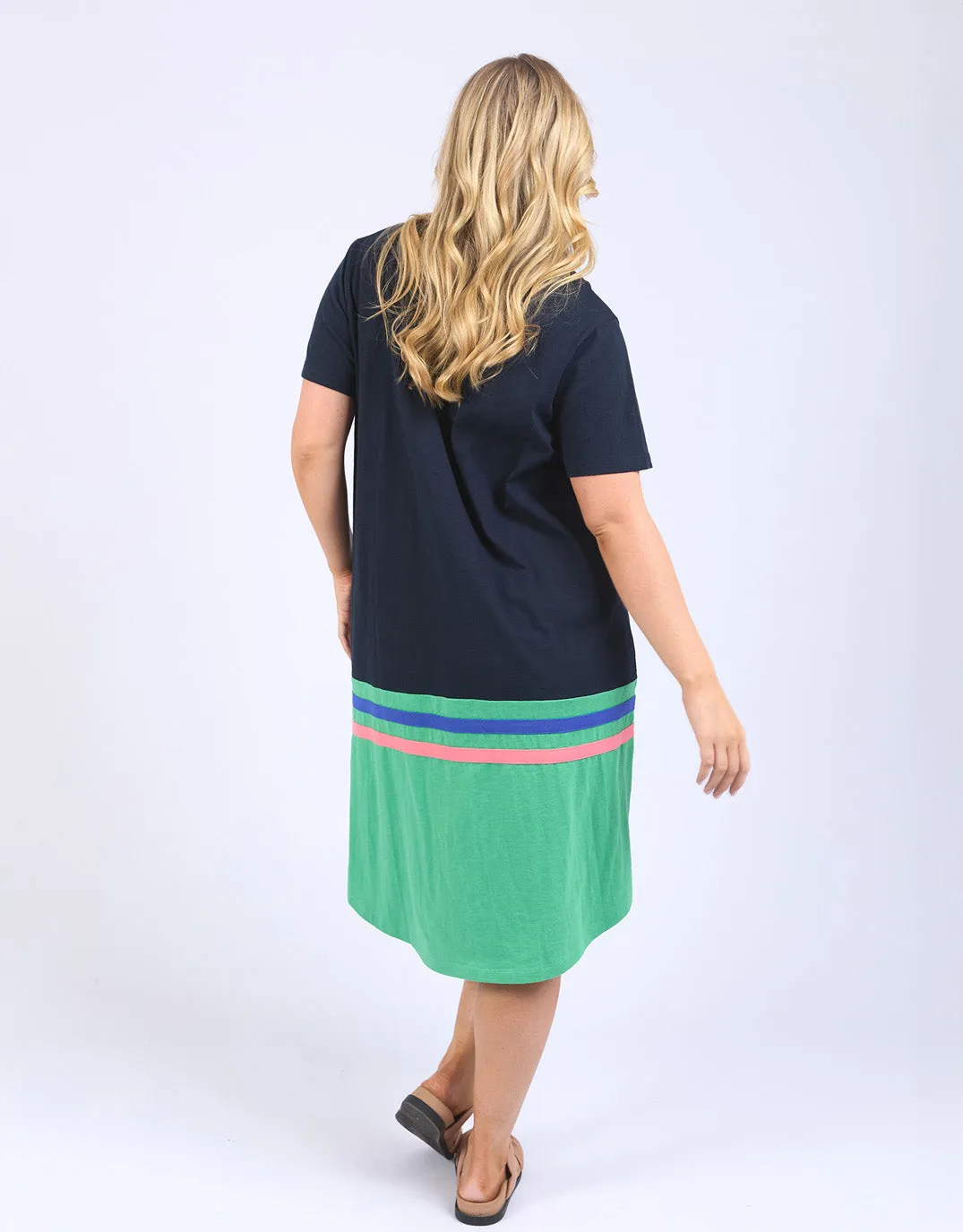 Rhea Tee Dress - Navy & Green Colour Block