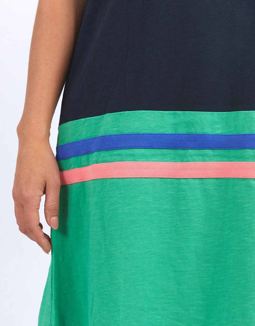 Rhea Tee Dress - Navy & Green Colour Block