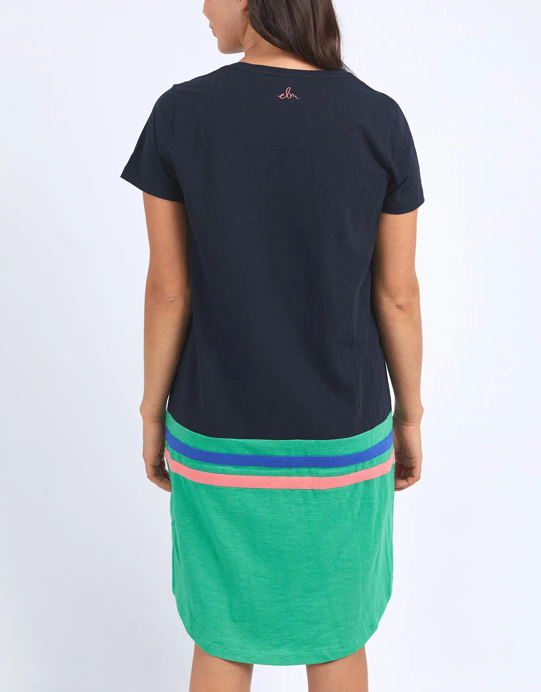 Rhea Tee Dress - Navy & Green Colour Block