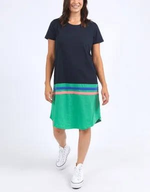Rhea Tee Dress - Navy & Green Colour Block