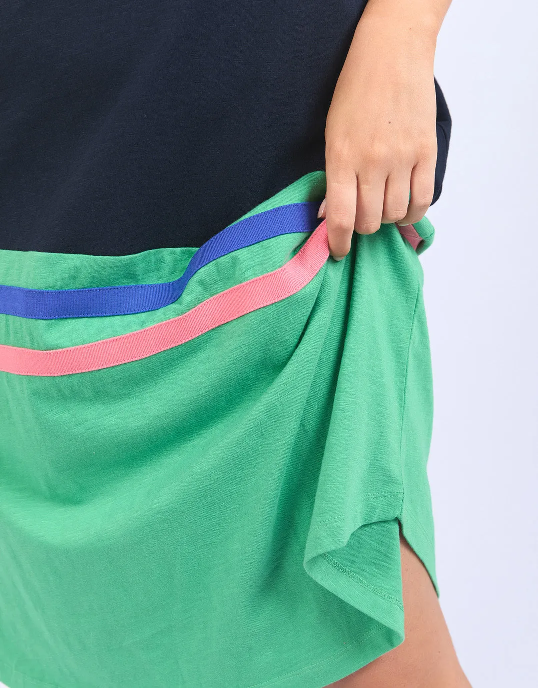 Rhea Tee Dress - Navy & Green Colour Block