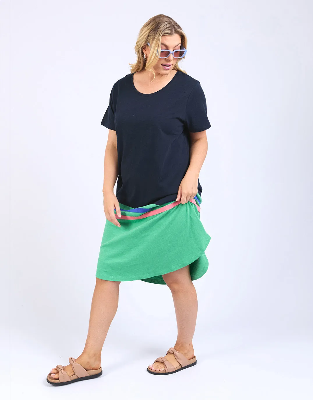Rhea Tee Dress - Navy & Green Colour Block