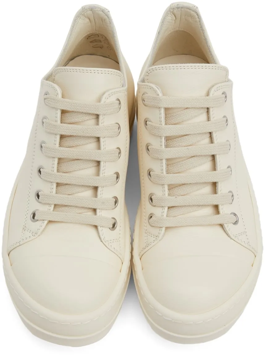 RICK OWENS Off-White Grained Leather Low-Top Sneakers