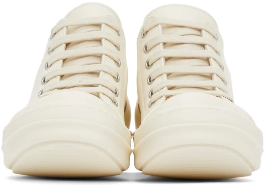 RICK OWENS Off-White Grained Leather Low-Top Sneakers