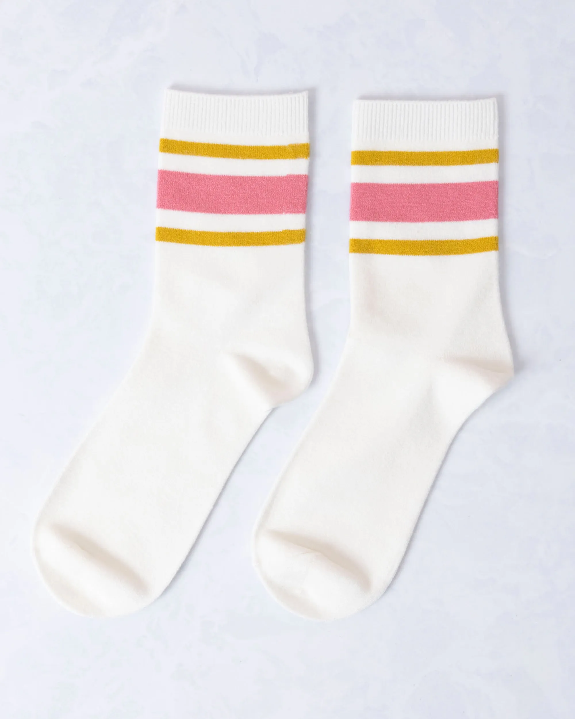 Rose Pink - Retro Stripe Style Crew Socks - Leto Accessories