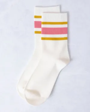 Rose Pink - Retro Stripe Style Crew Socks - Leto Accessories