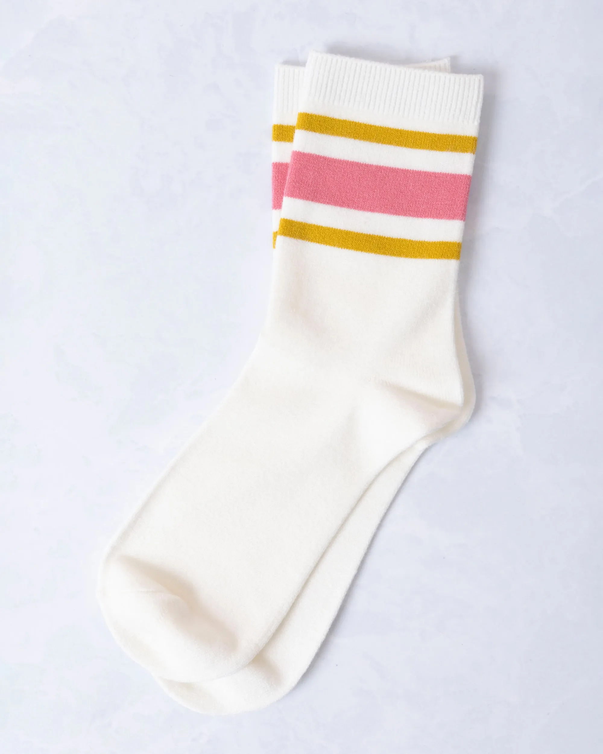Rose Pink - Retro Stripe Style Crew Socks - Leto Accessories