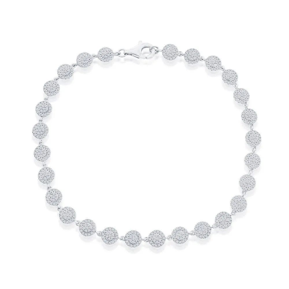Round Halo Diamond Tennis Bracelet in Sterling Silver