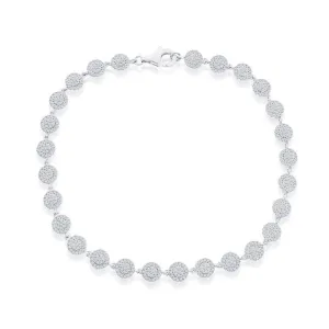 Round Halo Diamond Tennis Bracelet in Sterling Silver