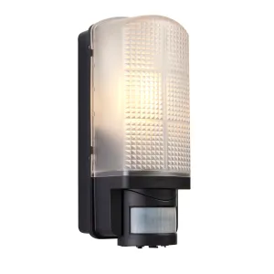 Saxby 48739 Motion PIR 1lt wall IP44 10W Frosted & black pc 10W LED E27 (Required)