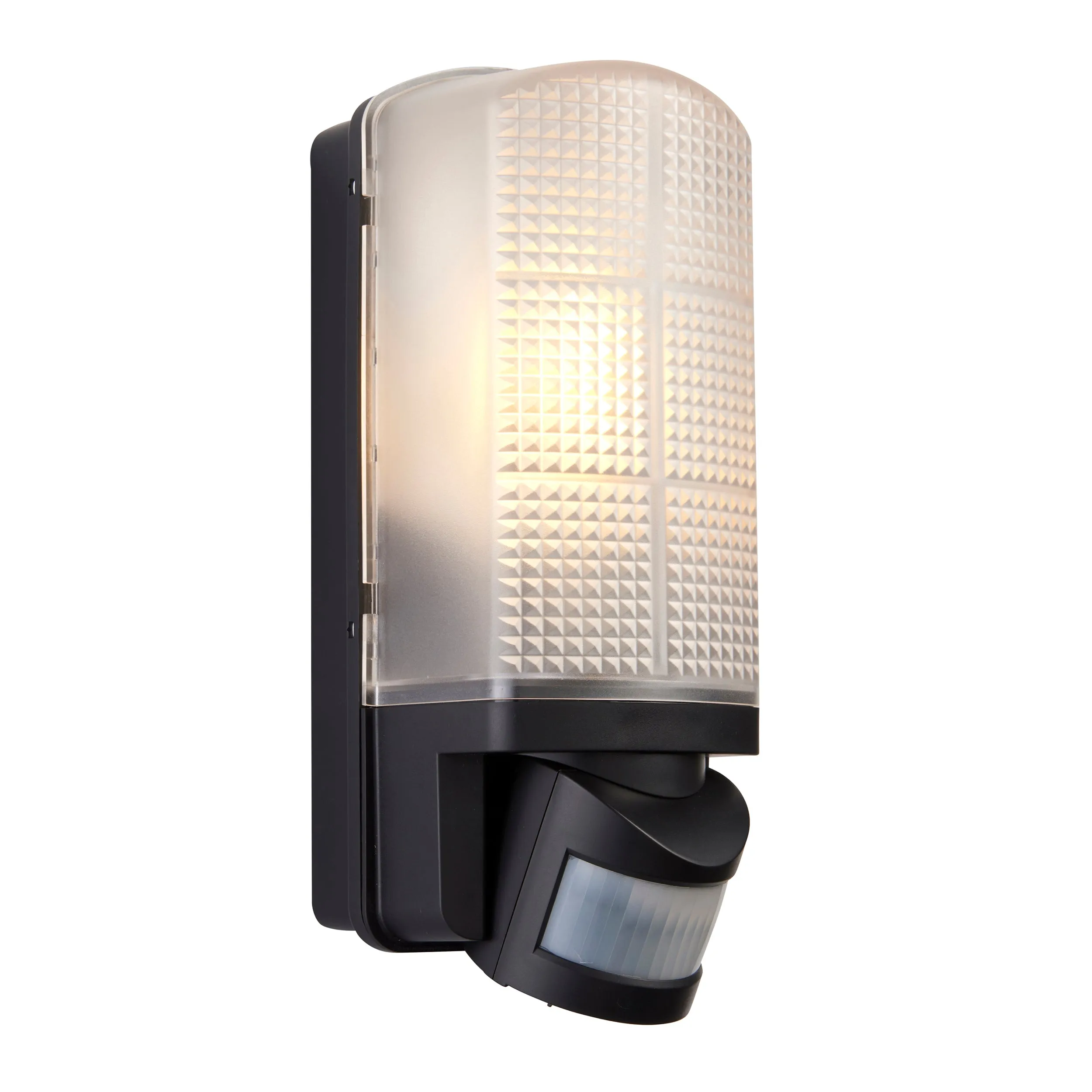 Saxby 48739 Motion PIR 1lt wall IP44 10W Frosted & black pc 10W LED E27 (Required)