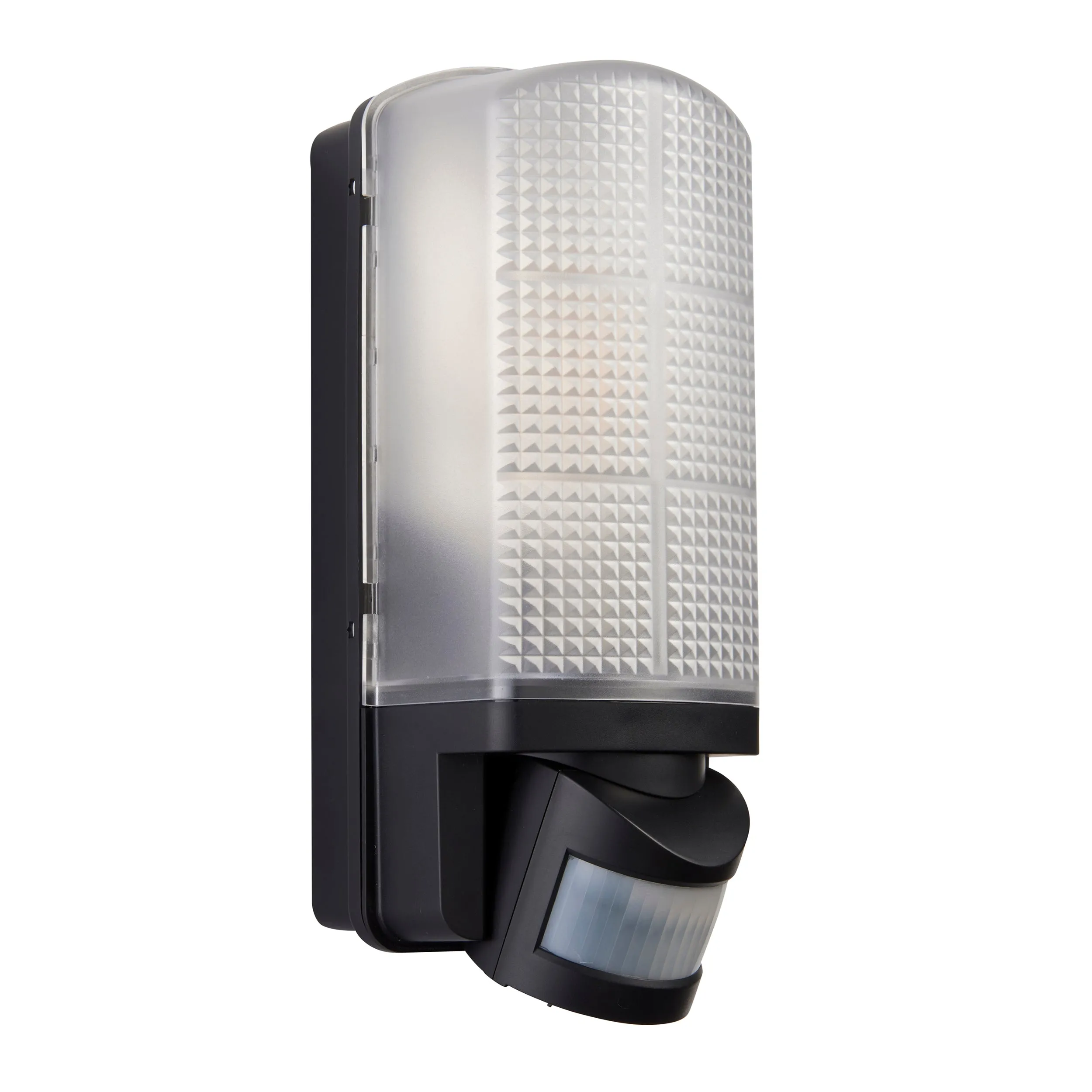 Saxby 48739 Motion PIR 1lt wall IP44 10W Frosted & black pc 10W LED E27 (Required)