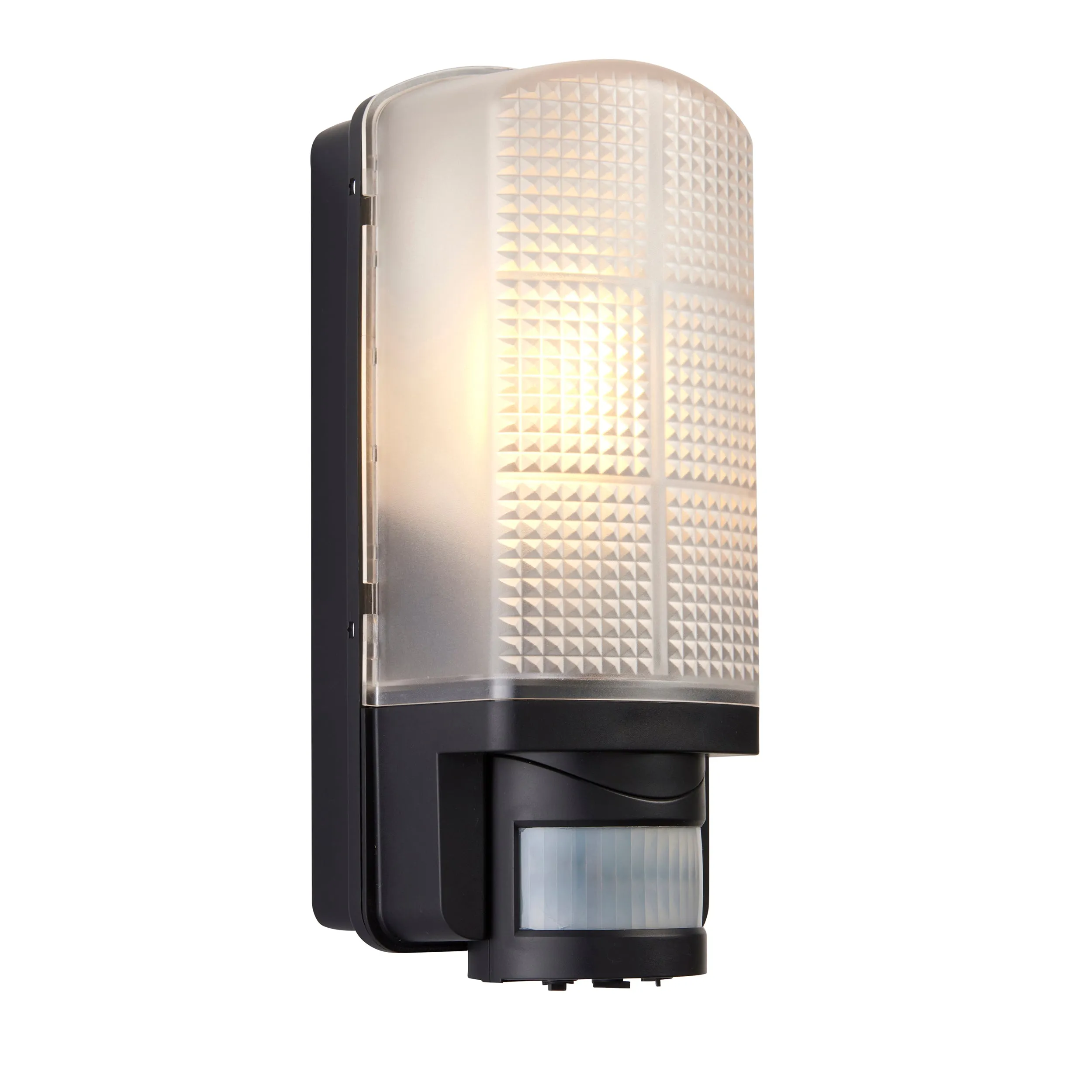 Saxby 48739 Motion PIR 1lt wall IP44 10W Frosted & black pc 10W LED E27 (Required)