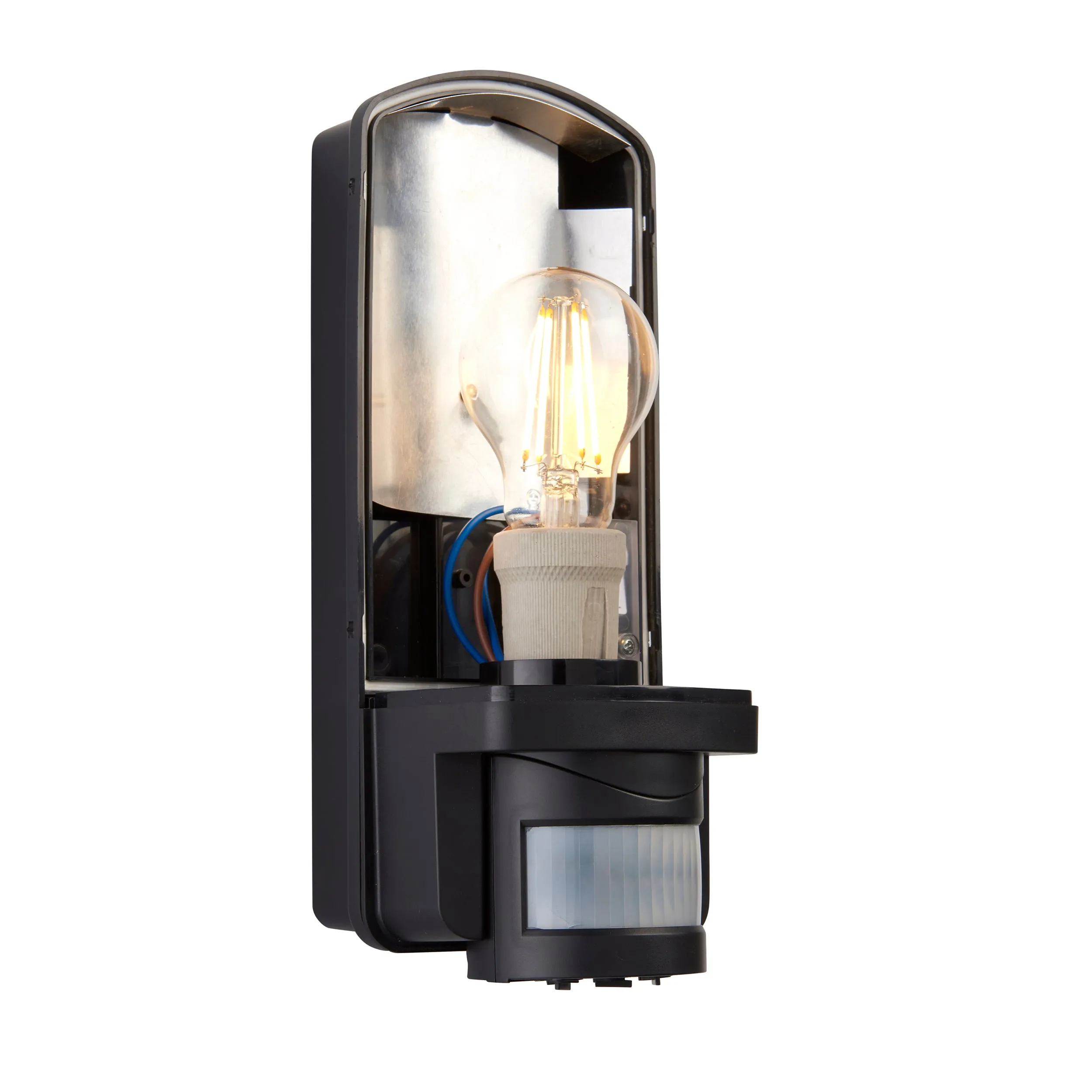 Saxby 48739 Motion PIR 1lt wall IP44 10W Frosted & black pc 10W LED E27 (Required)