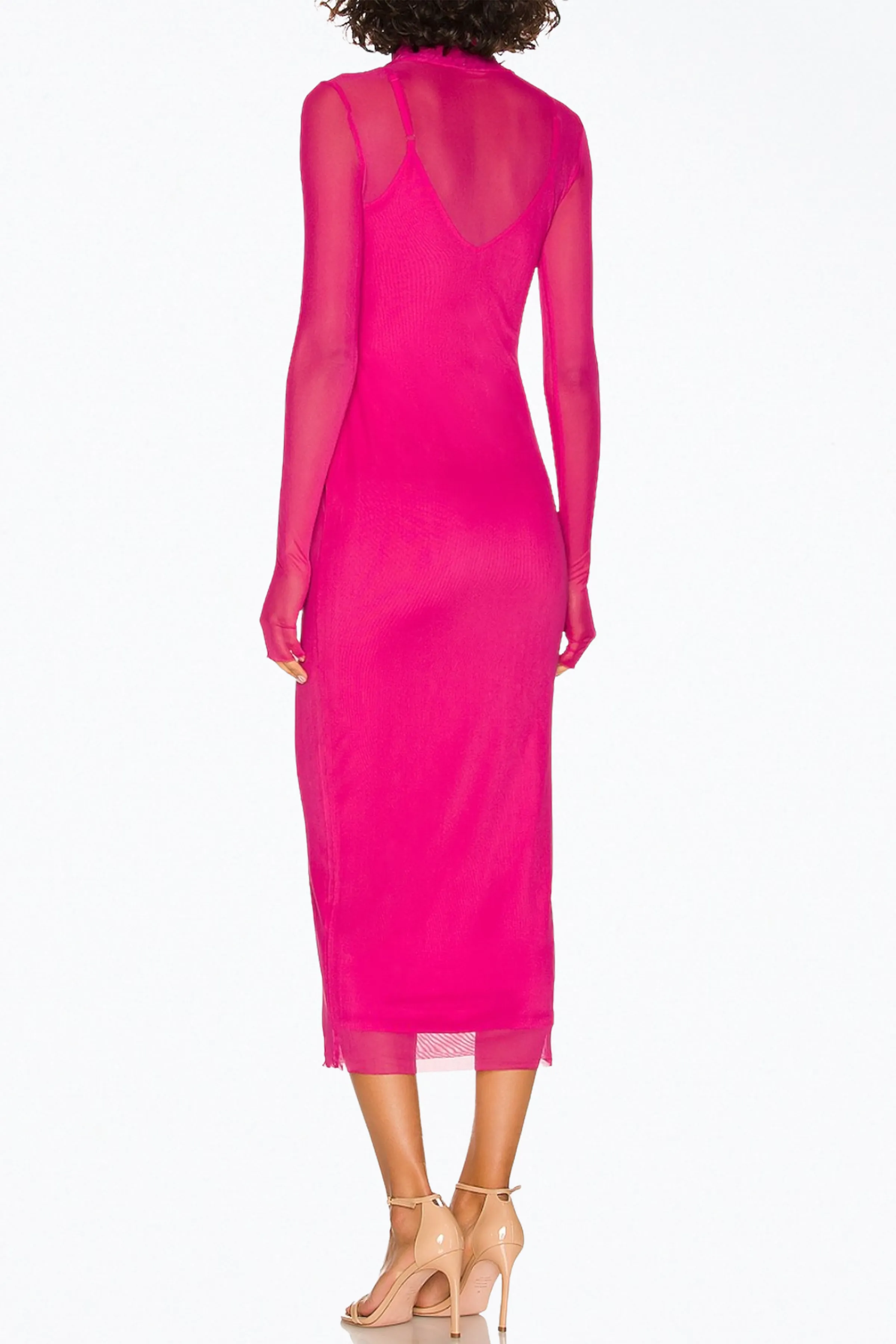 SHAILENE POWER MESH TURTLENECK MIDI DRESS