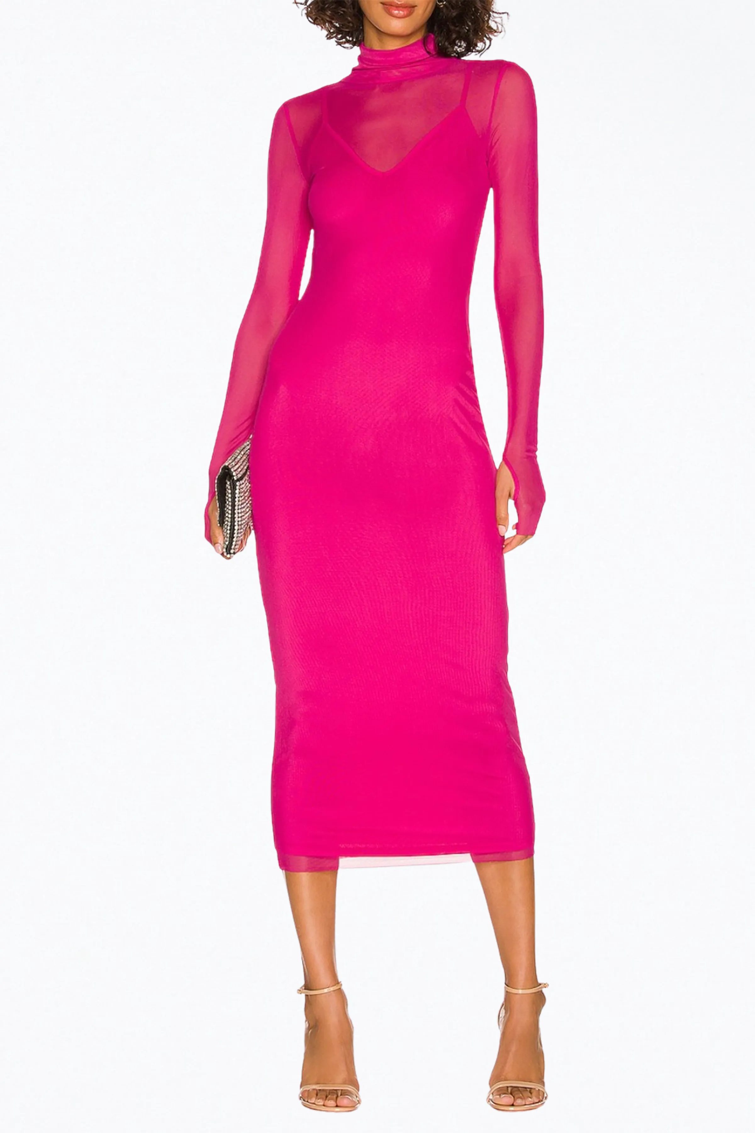SHAILENE POWER MESH TURTLENECK MIDI DRESS