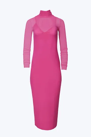 SHAILENE POWER MESH TURTLENECK MIDI DRESS