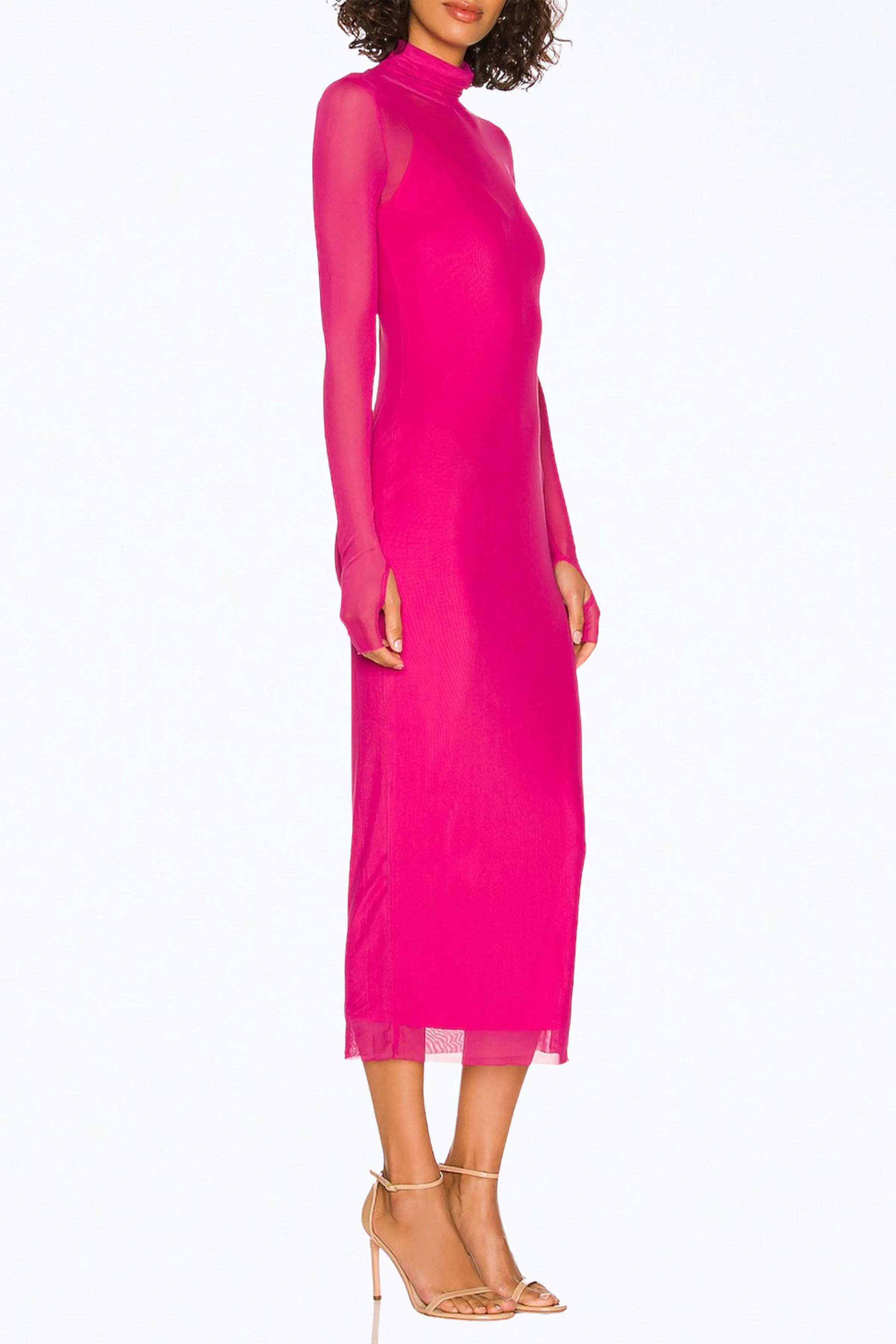 SHAILENE POWER MESH TURTLENECK MIDI DRESS