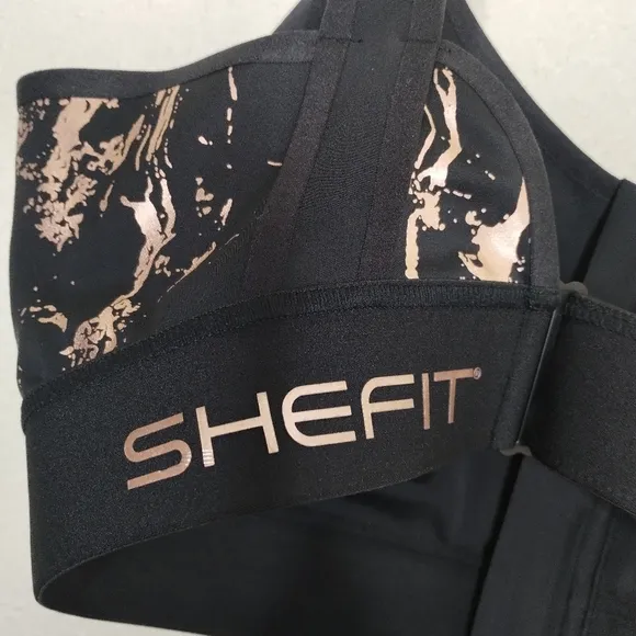SHEFIT Flex Sports Bra Medium Impact Black Rose Gold Size 2Luxe