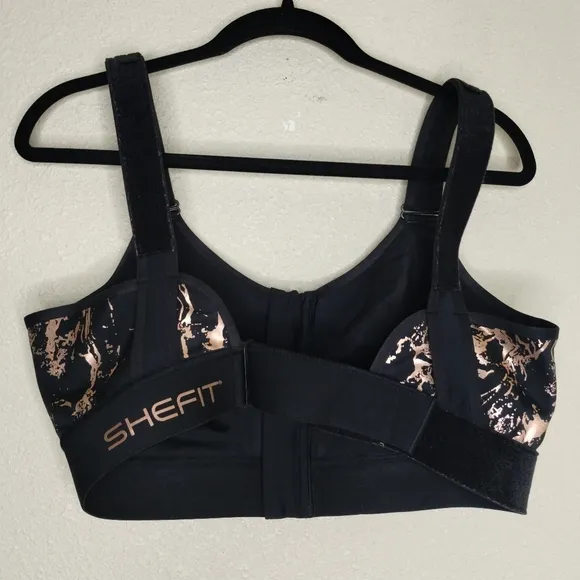 SHEFIT Flex Sports Bra Medium Impact Black Rose Gold Size 2Luxe
