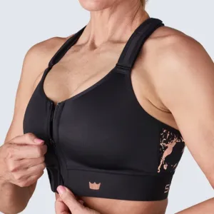 SHEFIT Flex Sports Bra Medium Impact Black Rose Gold Size 2Luxe