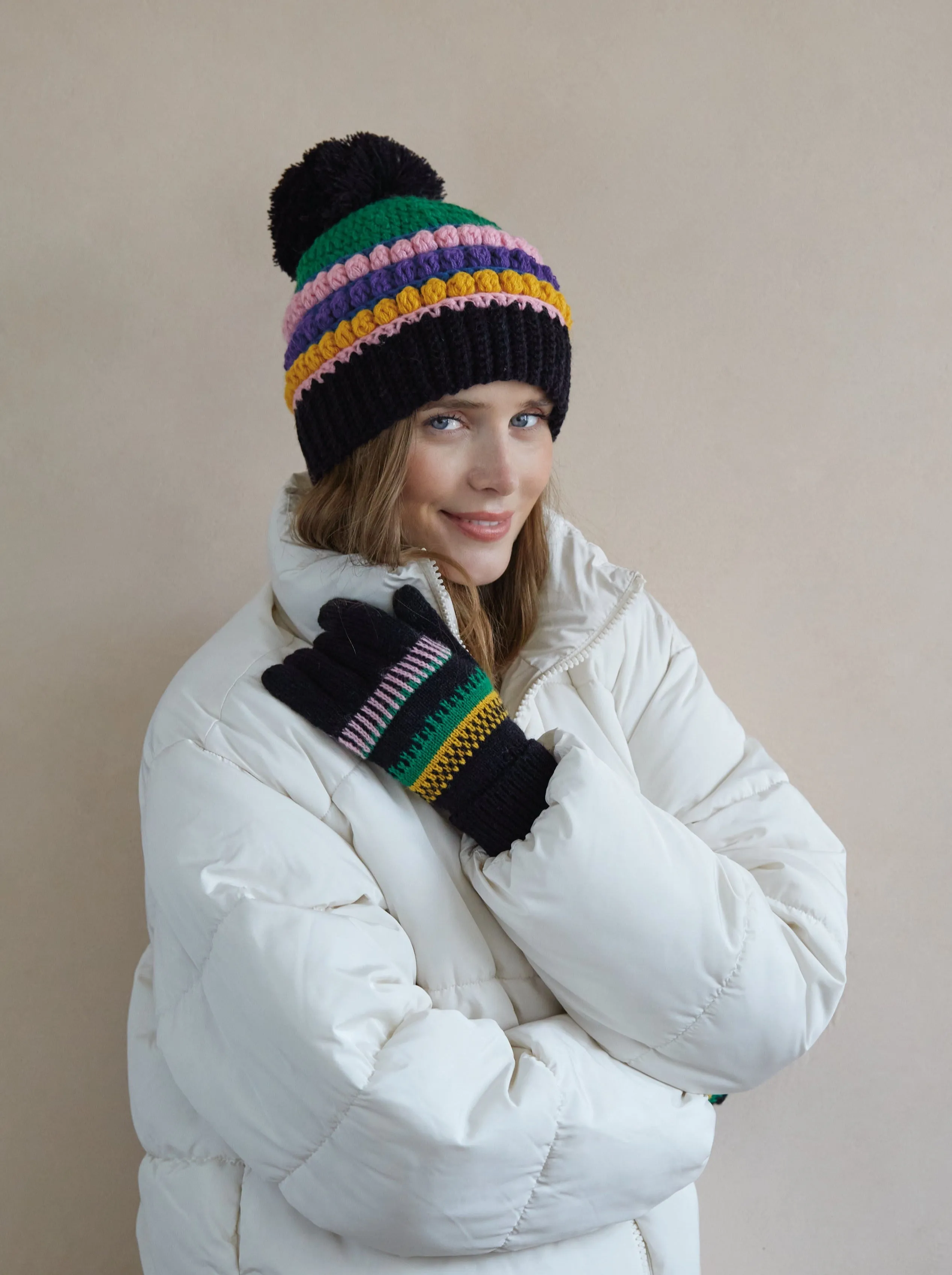 Shiraleah Vargas Stripe Knit Winter Hat/Beanie, Black