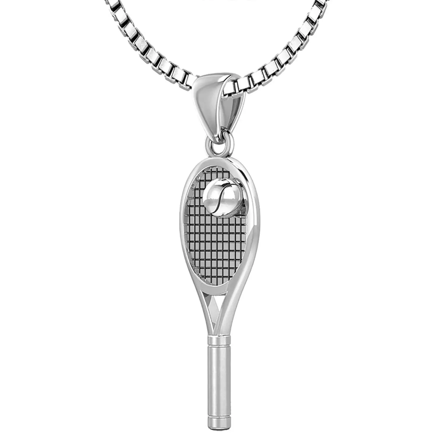 Small 925 Sterling Silver 3D Tennis Racket & Ball Pendant Necklace, 27mm