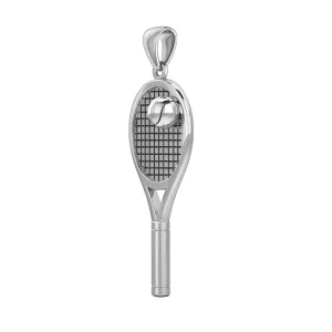 Small 925 Sterling Silver 3D Tennis Racket & Ball Pendant Necklace, 27mm