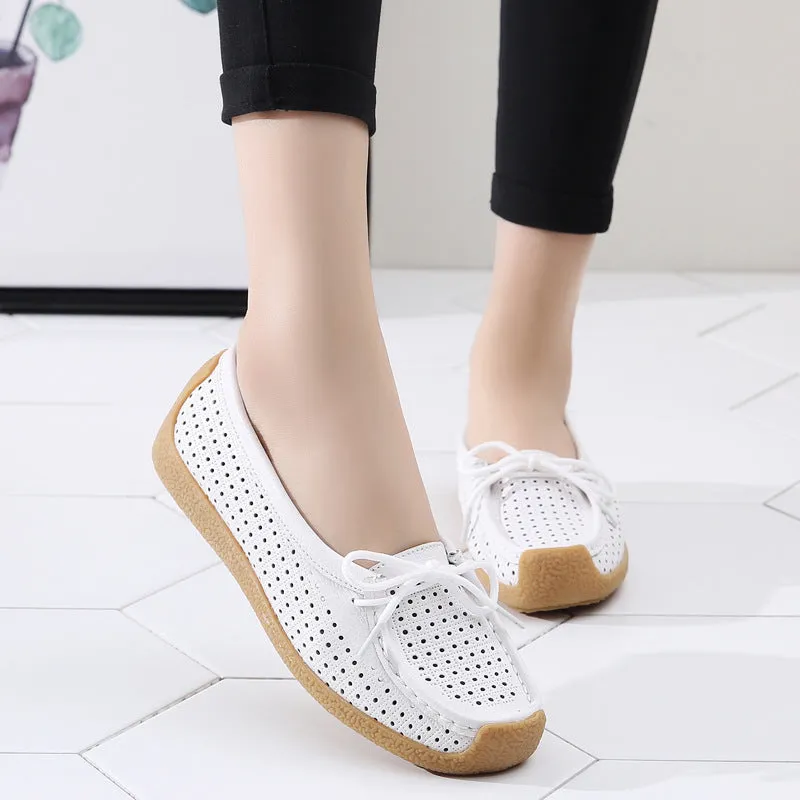 Soft Bottom Pregnant Peas Shoes Four Seasons Flat Shoes A Pedal Mother Shoes Hollow Breathable Casual Single Shoes Female Summer