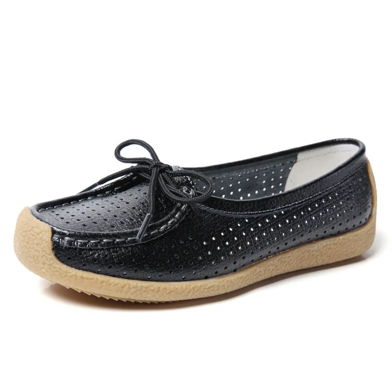 Soft Bottom Pregnant Peas Shoes Four Seasons Flat Shoes A Pedal Mother Shoes Hollow Breathable Casual Single Shoes Female Summer