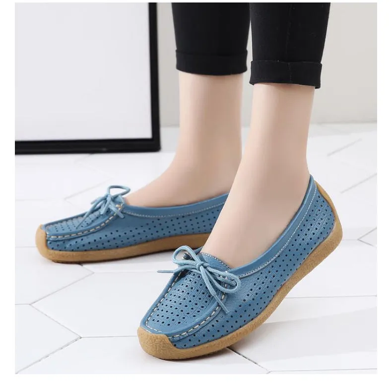 Soft Bottom Pregnant Peas Shoes Four Seasons Flat Shoes A Pedal Mother Shoes Hollow Breathable Casual Single Shoes Female Summer