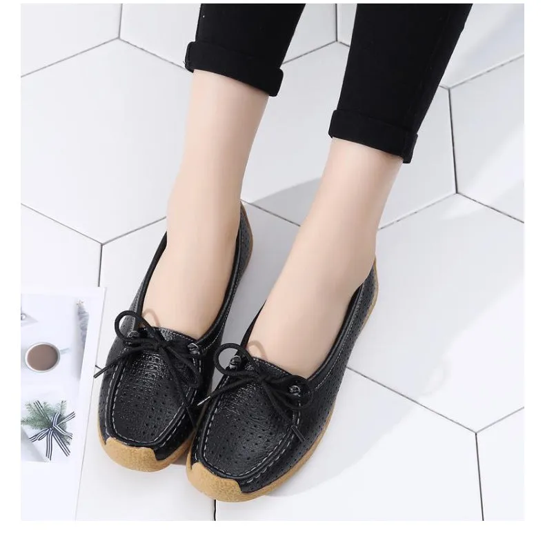Soft Bottom Pregnant Peas Shoes Four Seasons Flat Shoes A Pedal Mother Shoes Hollow Breathable Casual Single Shoes Female Summer