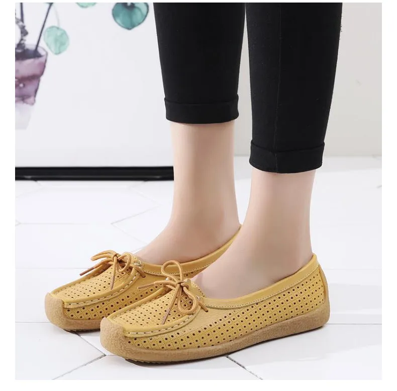 Soft Bottom Pregnant Peas Shoes Four Seasons Flat Shoes A Pedal Mother Shoes Hollow Breathable Casual Single Shoes Female Summer