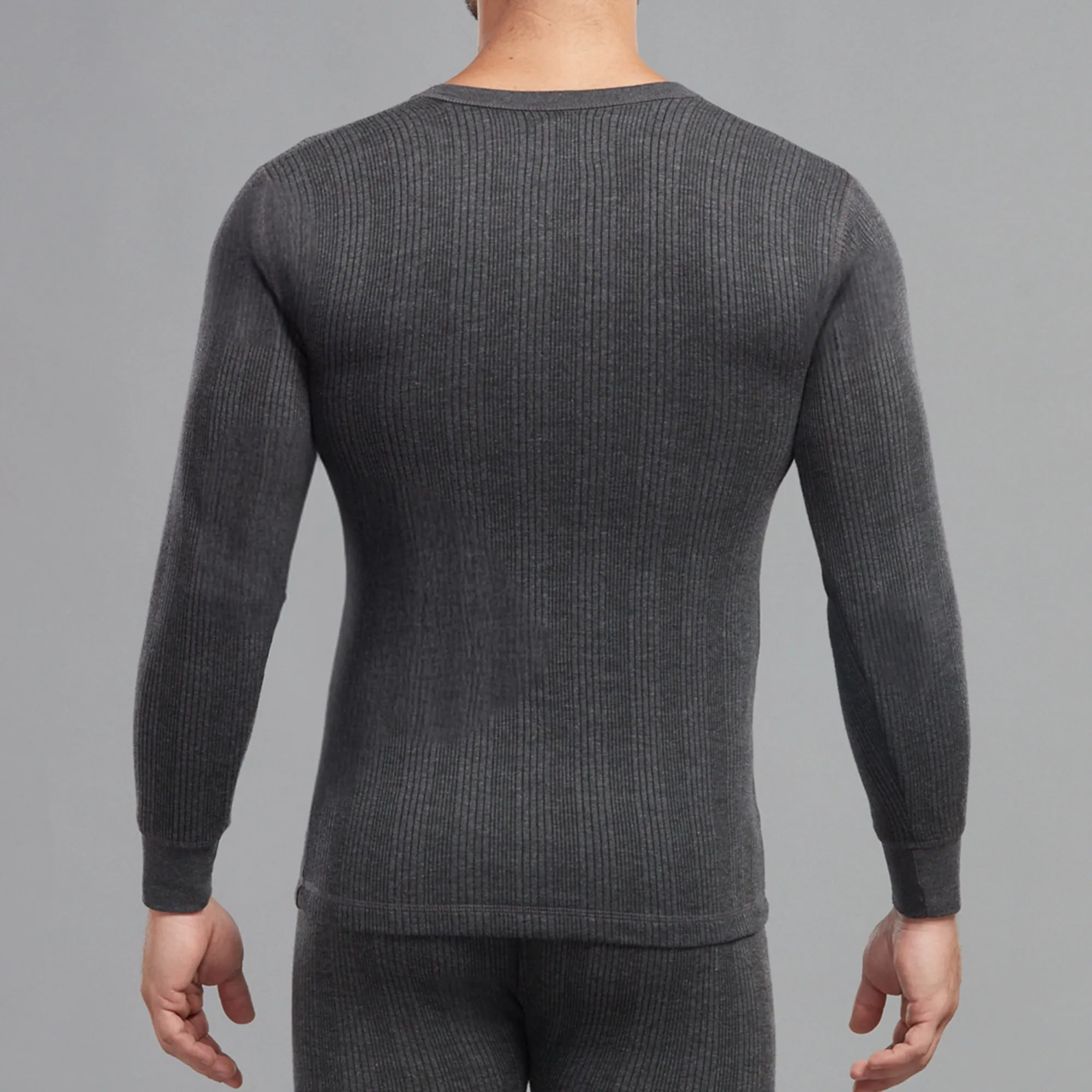 Soft Cotton-Polyester Blend Flare Slim Thermal Vest with a Round Neckline and Full Sleeves - Charcoal