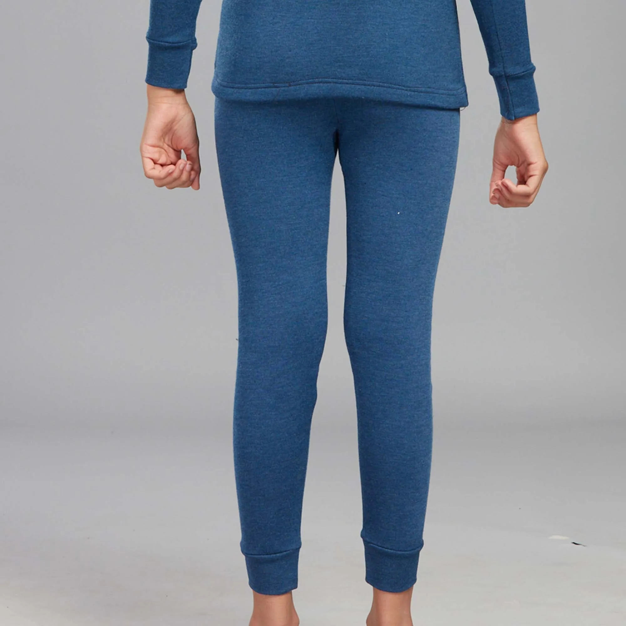 Soft Polyester-Viscose Blend Alpine Thermal Trousers for Kids with an Elastic Waistband, Slim Fit, and Cuffed Bottoms - Blue Melange