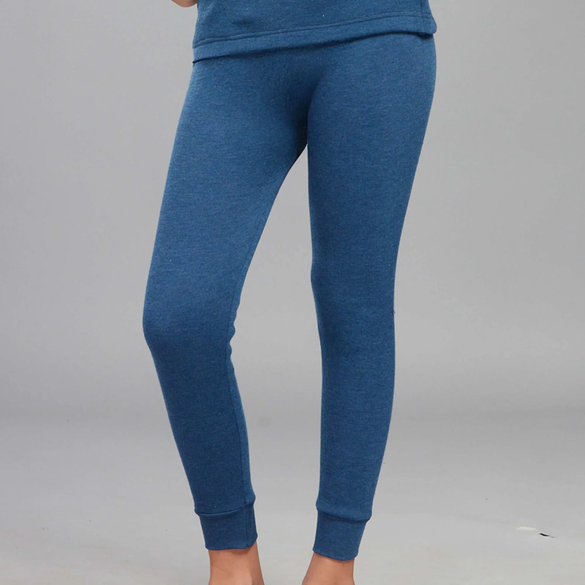 Soft Polyester-Viscose Blend Alpine Thermal Trousers for Kids with an Elastic Waistband, Slim Fit, and Cuffed Bottoms - Blue Melange