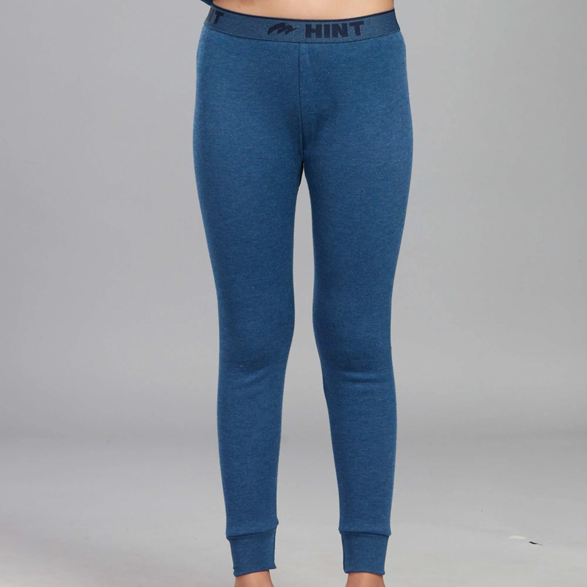 Soft Polyester-Viscose Blend Alpine Thermal Trousers for Kids with an Elastic Waistband, Slim Fit, and Cuffed Bottoms - Blue Melange