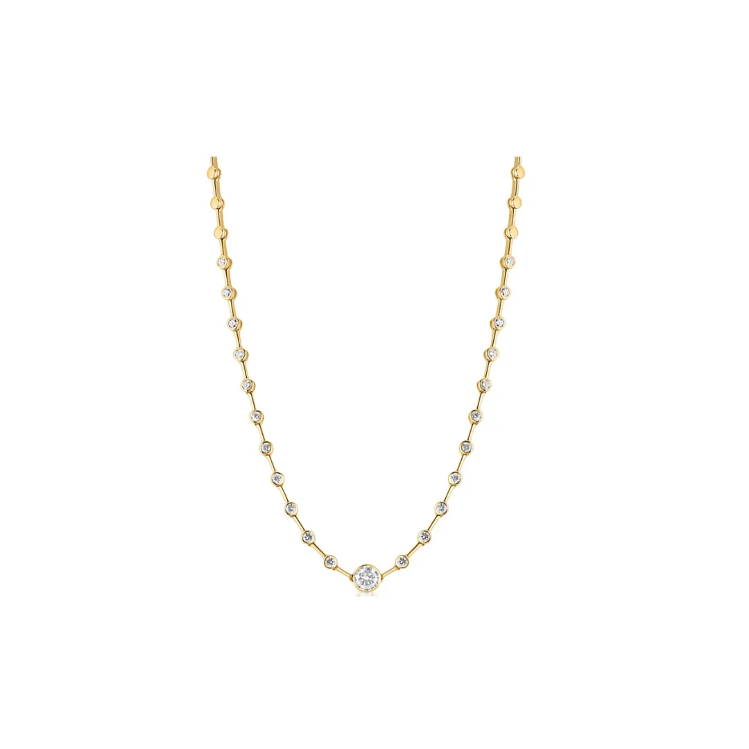 Spaced Round Diamond Necklace with Center Bezel