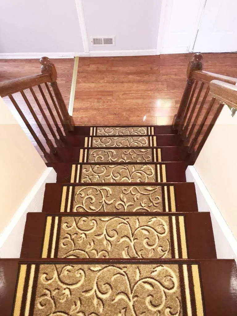 Stair Treads Non Slip - Outdoor Skid Resistant Stair Tread (8.5" x 26") Beautiful Floral Design Stair Mats with Rubber Backing (Beige Floral) Includes 7 pieces