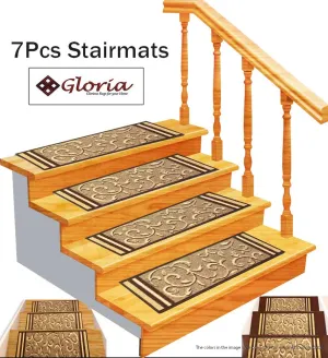 Stair Treads Non Slip - Outdoor Skid Resistant Stair Tread (8.5" x 26") Beautiful Floral Design Stair Mats with Rubber Backing (Beige Floral) Includes 7 pieces