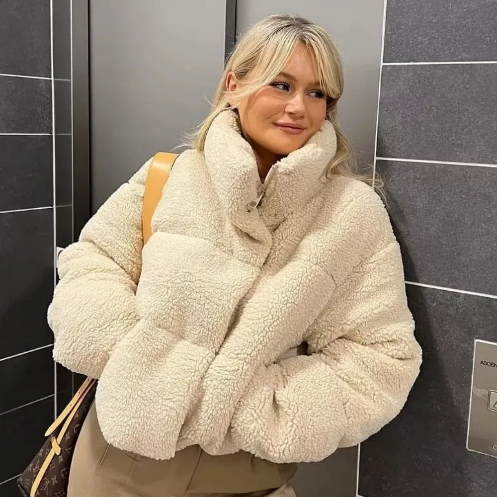 Teddy Puffer Jacket | Polyester | High Collar & Oversized Fit