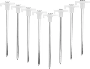 Tent Stakes, Galvanized Steel Pop Up Tent Stakes Pegs with Fluorescent Stopper for Pitching Camping Tents Canopy (White)
