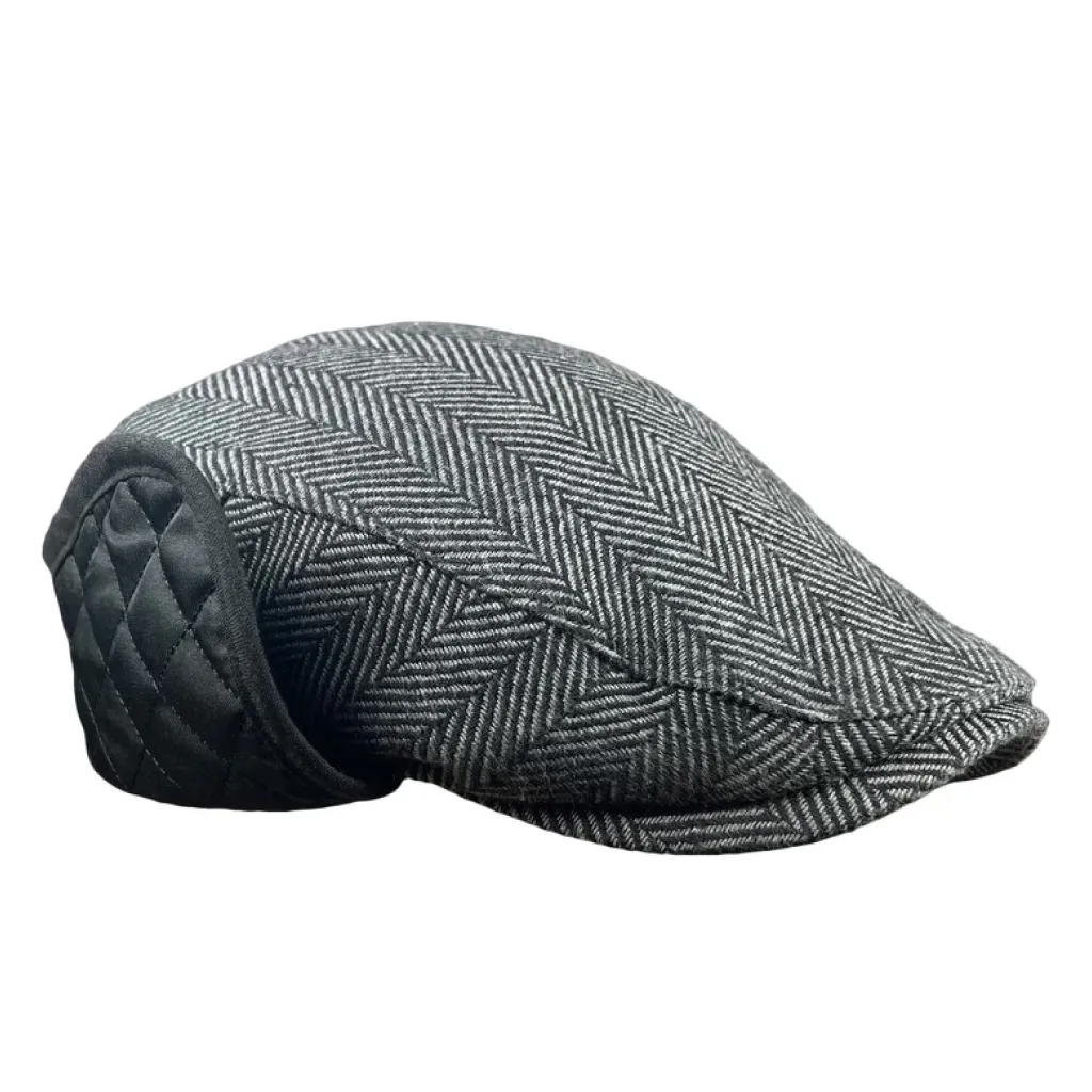The Flap Cap Boston Scally Cap - Grey Herringbone