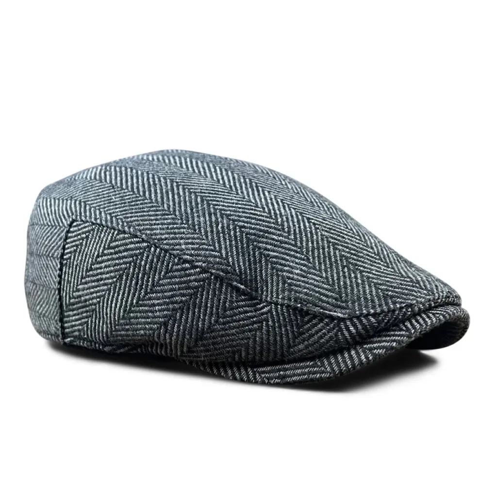 The Flap Cap Boston Scally Cap - Grey Herringbone