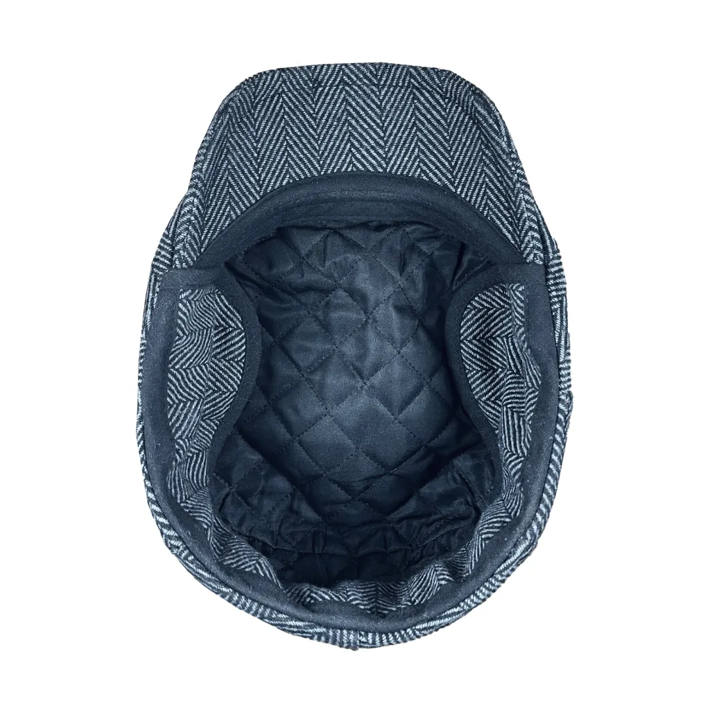 The Flap Cap Boston Scally Cap - Grey Herringbone
