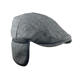 The Flap Cap Boston Scally Cap - Grey Herringbone